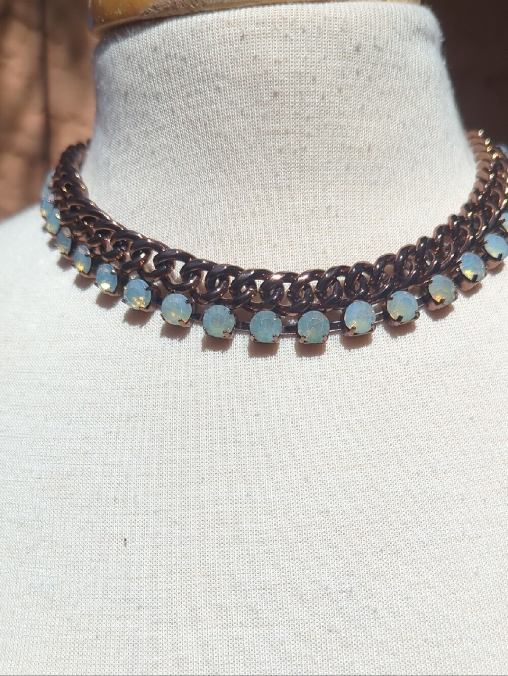 Chico's Opalescent Light Blue Stone Double Chain Choker Necklace